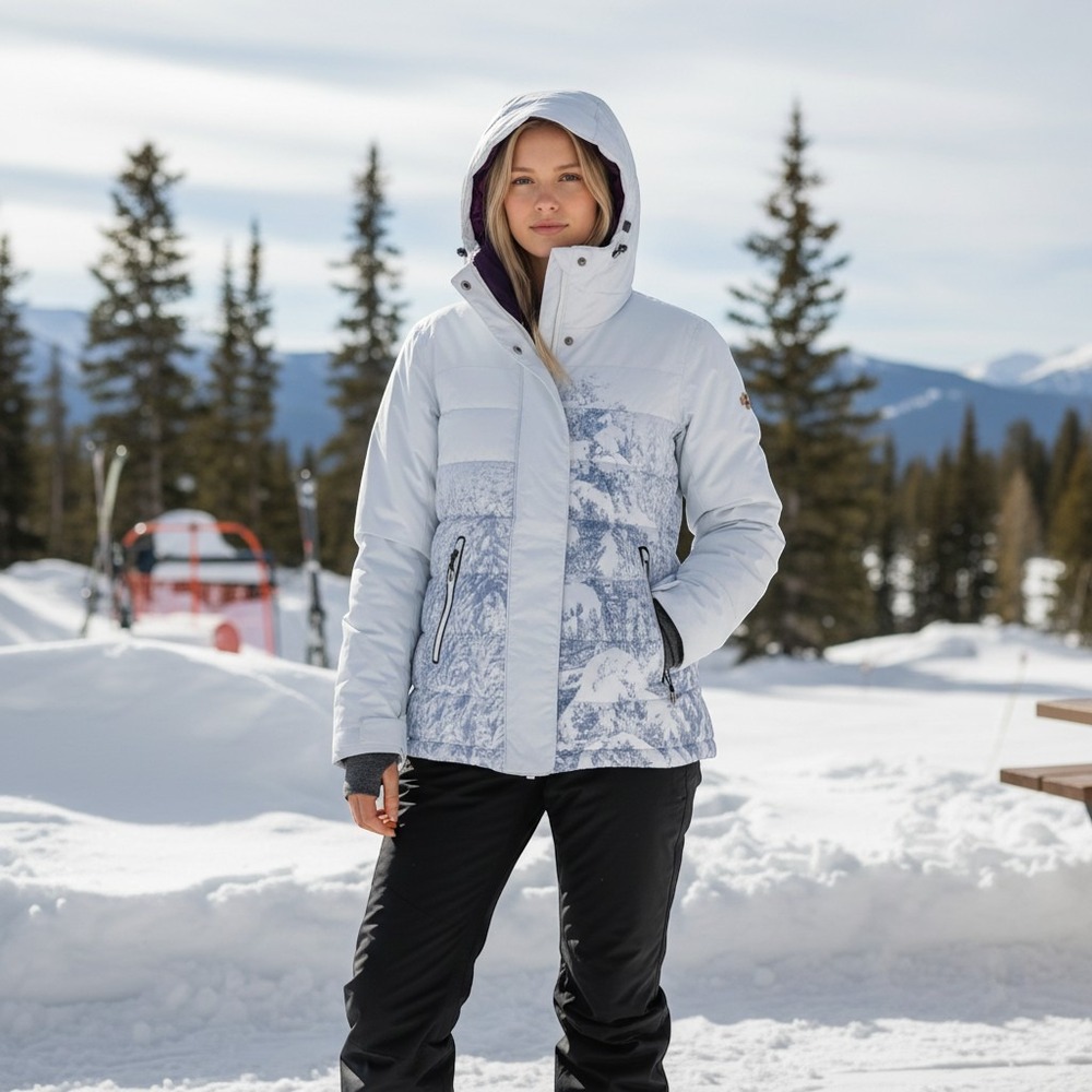 Roxy Torah Bright Crystal Snow Jacket White Mountain Print Puffer ERJTJ03030 M